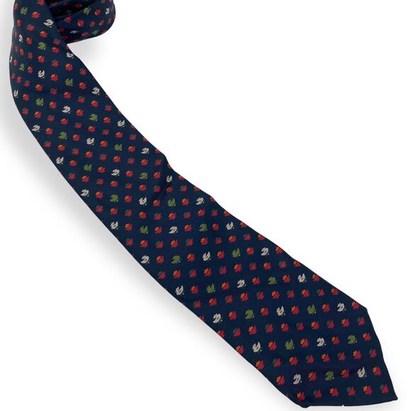 00s HERMES Vintage Black Red Patterned Silk Tie - Picture 7 of 7